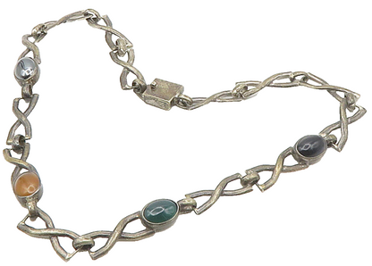 925 Silver Vintage Onyx Hematite Citrine Carnelian Chain Necklace NE2697