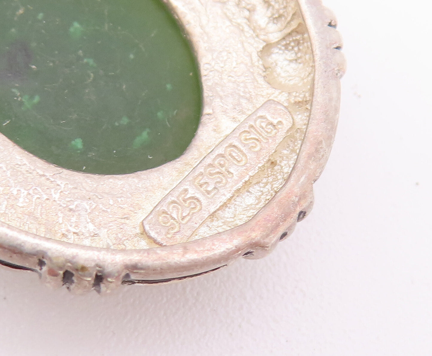 925 Sterling Silver Vintage Pendant ESPO SIG Cabochon Green Gemstone  PT22787