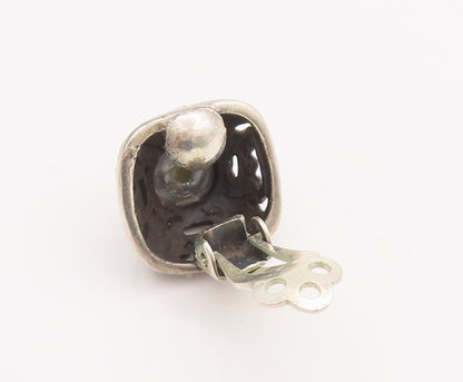 925 Sterling Silver Vintage Earrings Swirly Carved Square And Grey Pearl EG12884