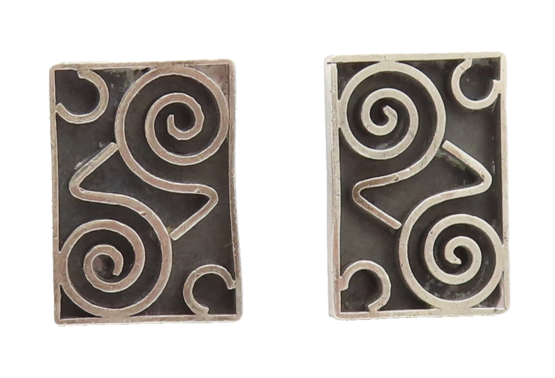 MEXICO 925 Sterling Silver Vintage Raised Spiral Art Cuff Links  TR3540