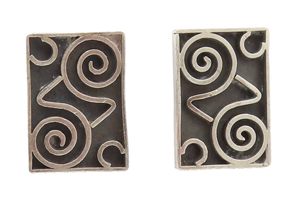 MEXICO 925 Sterling Silver Vintage Raised Spiral Art Cuff Links  TR3540