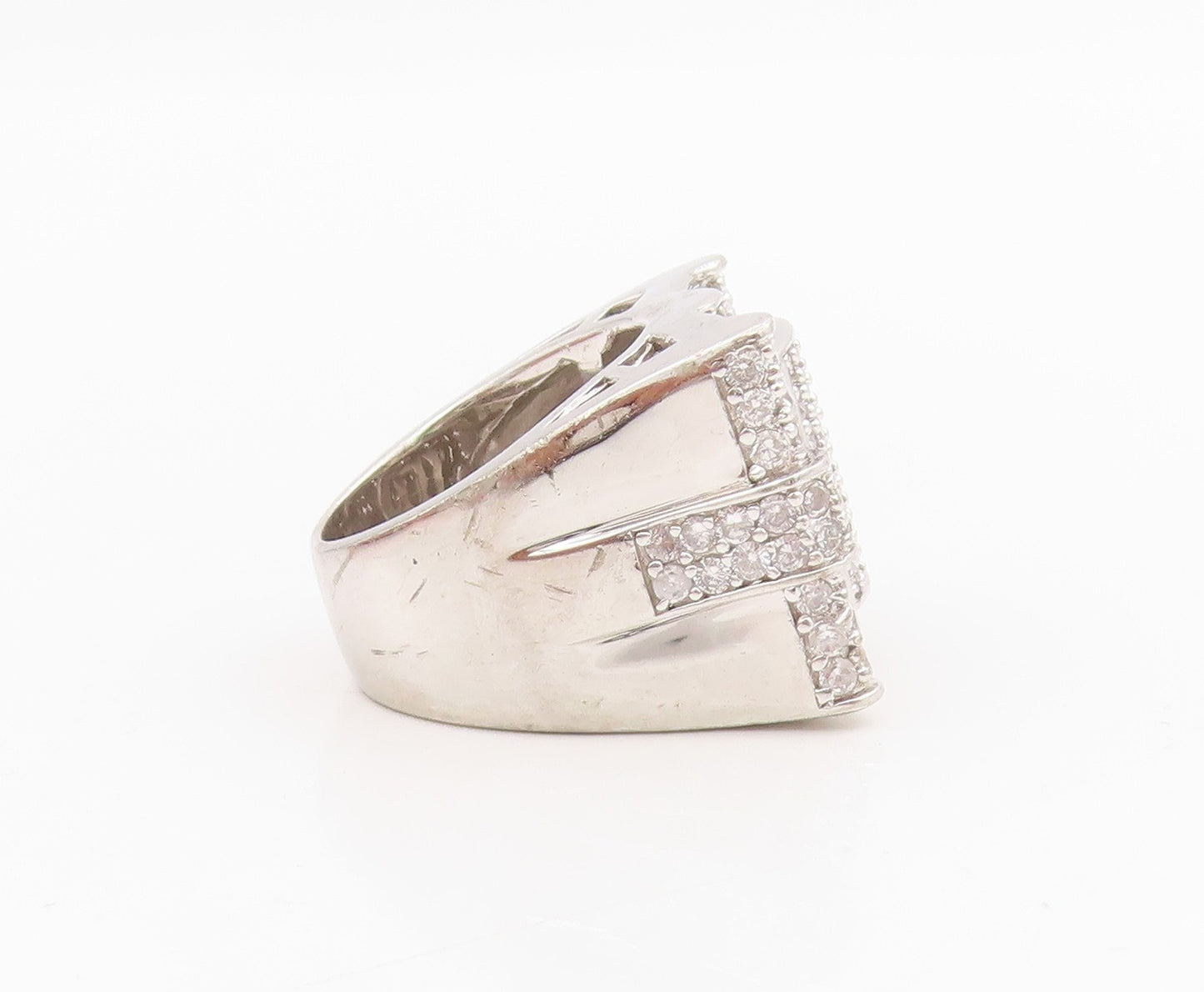 925 Sterling Silver Vintage Ring Round CZ Clustered Buckle Band  Sz 7  RG34328