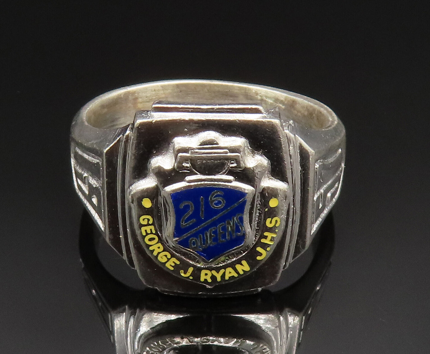925 Silver  Vintage Antique 1957 Enamel George J Ryan JHS Ring Sz 11.5 RG24915
