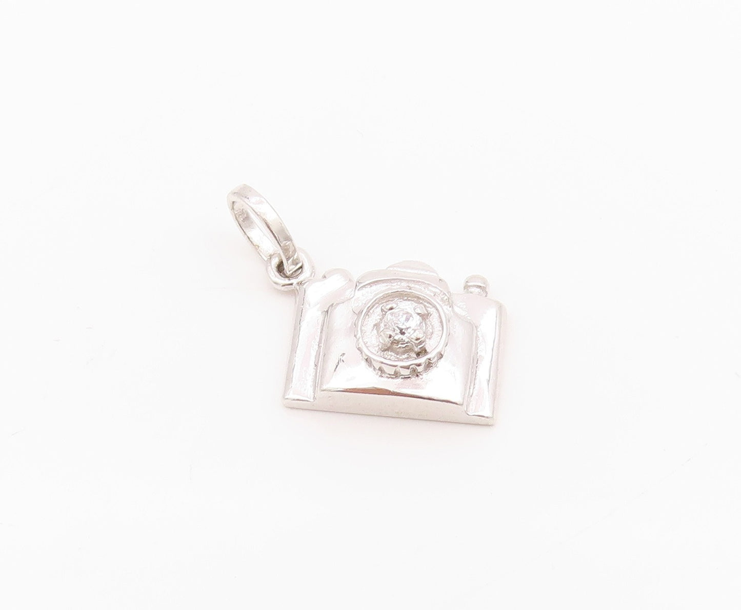 925 Sterling Silver Vintage Pendant Round Cut Topaz Carved Camera  PT24271