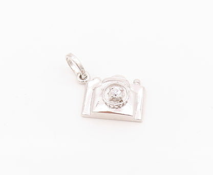 925 Sterling Silver Vintage Pendant Round Cut Topaz Carved Camera  PT24271
