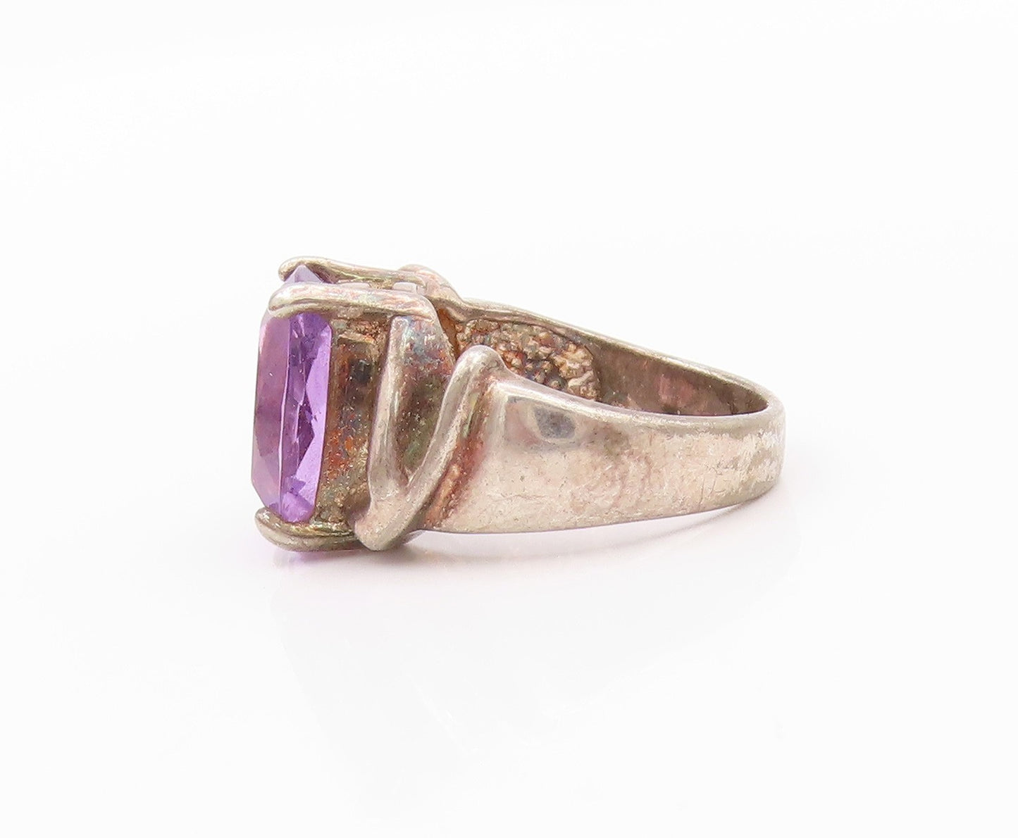 925 Sterling Silver Vintage Ring Dark Tone Amethyst Cutout Band  Sz 6  RG32339