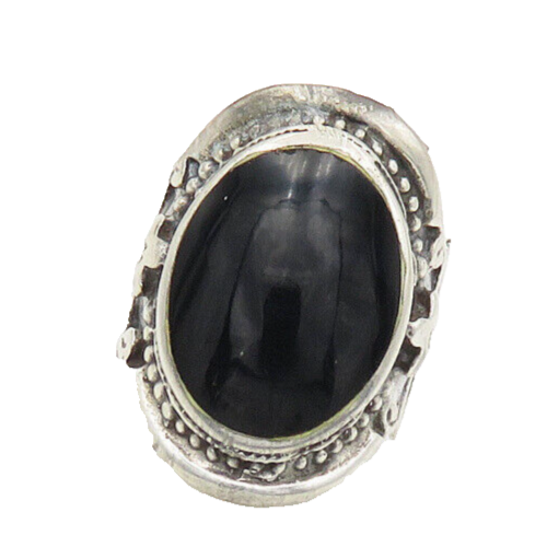925 Silver  Vintage Black Onyx Floral Adjustable Cocktail Ring Sz 7.5  RG17553