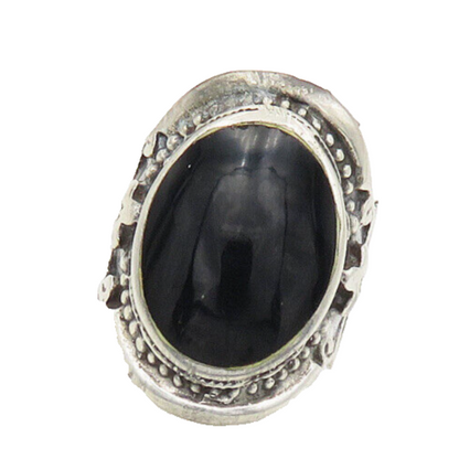 925 Silver  Vintage Black Onyx Floral Adjustable Cocktail Ring Sz 7.5  RG17553