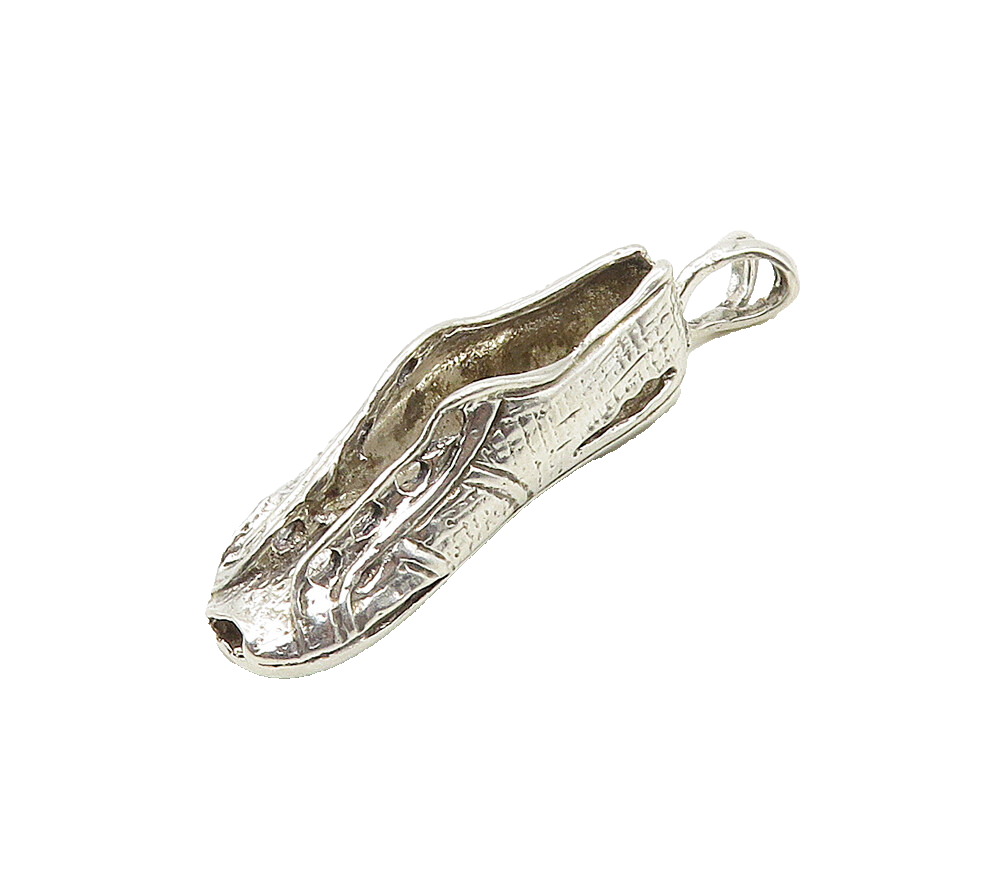 925 Sterling Silver  Vintage Shiny Came From Poverty Shoe Pendant  PT13381