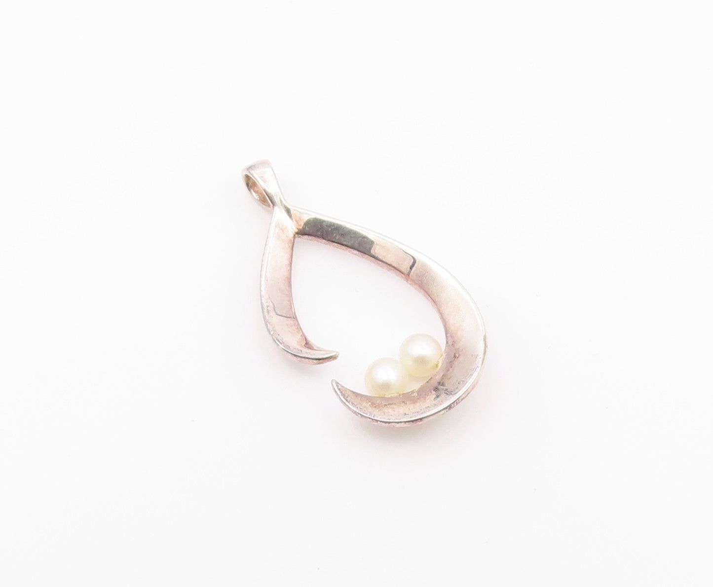 925 Sterling Silver  Vintage Petite Pearls Open Tear Drop Pendant  PT16148