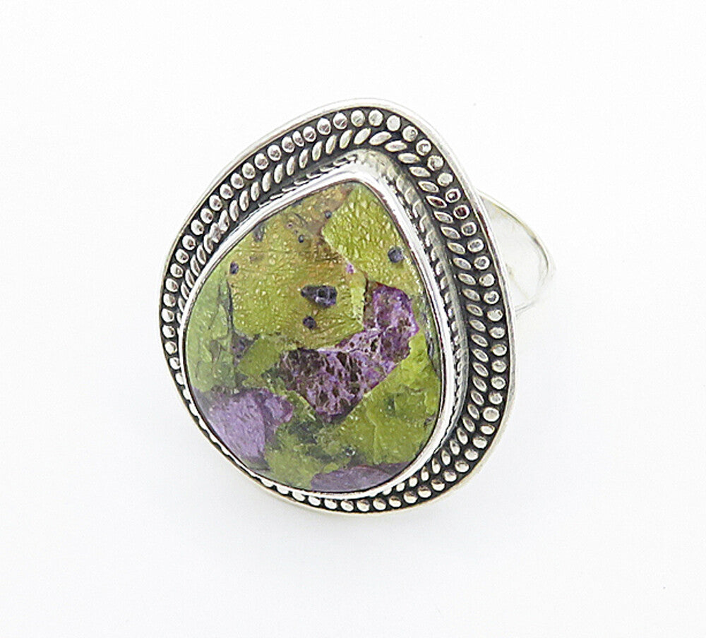 925 Sterling Silver  Pear Shaped Jasper Shiny Twist Cocktail Ring Sz 8  RG8455