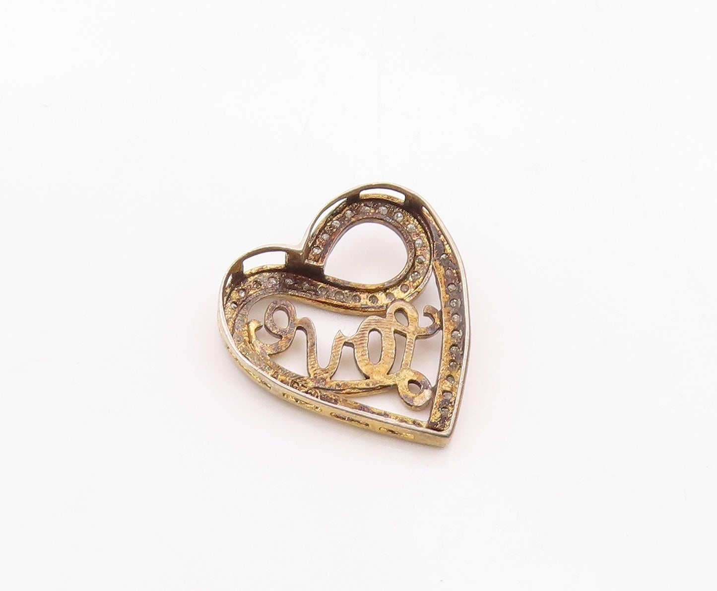 925 Sterling Silver  Vintage Genuine Diamonds Love Heart Pendant  PT10369