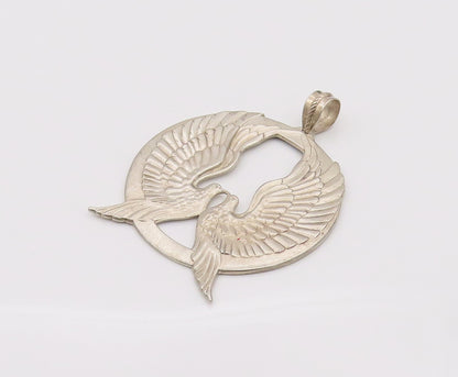WALLACE 925 Sterling Silver Vintage Peace Doves Blue Enamel Pendant PT22126