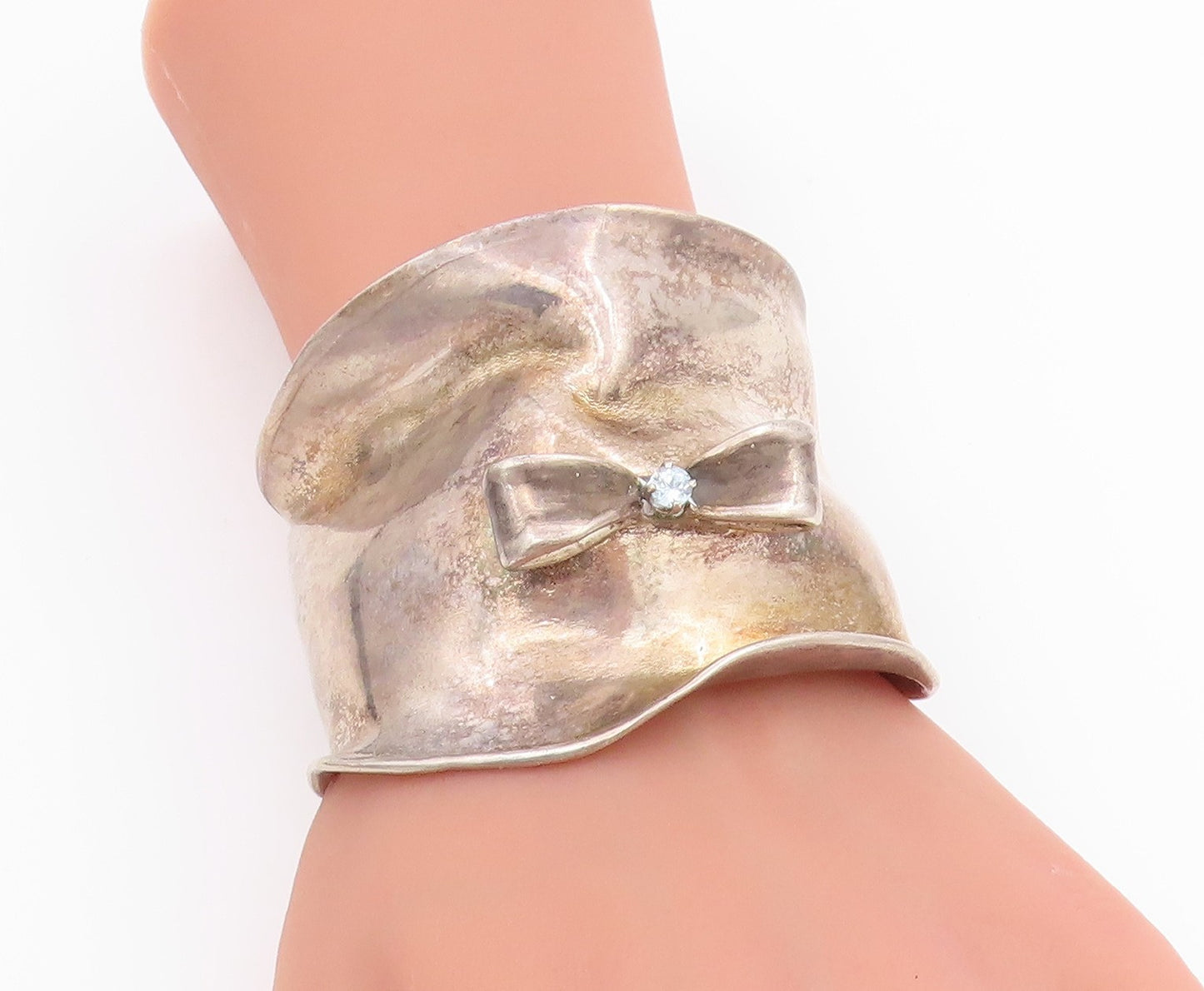 925 Sterling Silver Vintage Bracelet MIGNON FAGET Blue Topaz Ribbon Bow  BT11636