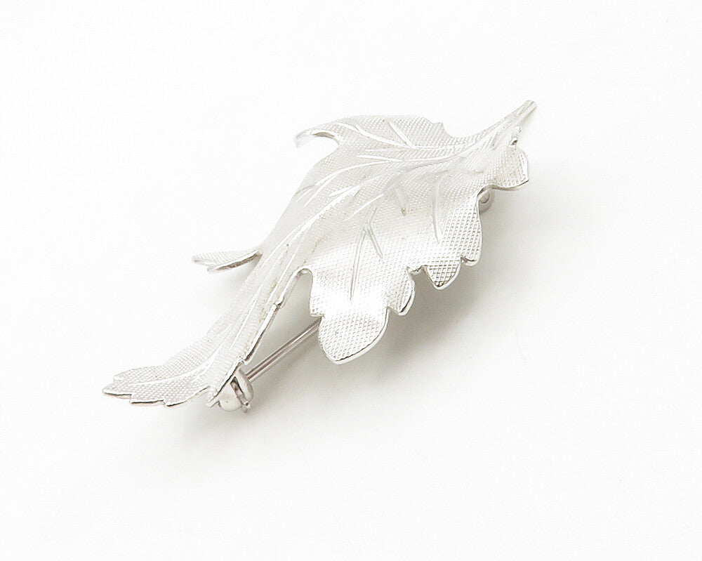 CARL ART 925 Silver  Vintage Shiny Etched Autumn Leaf Motif Brooch Pin  BP5287