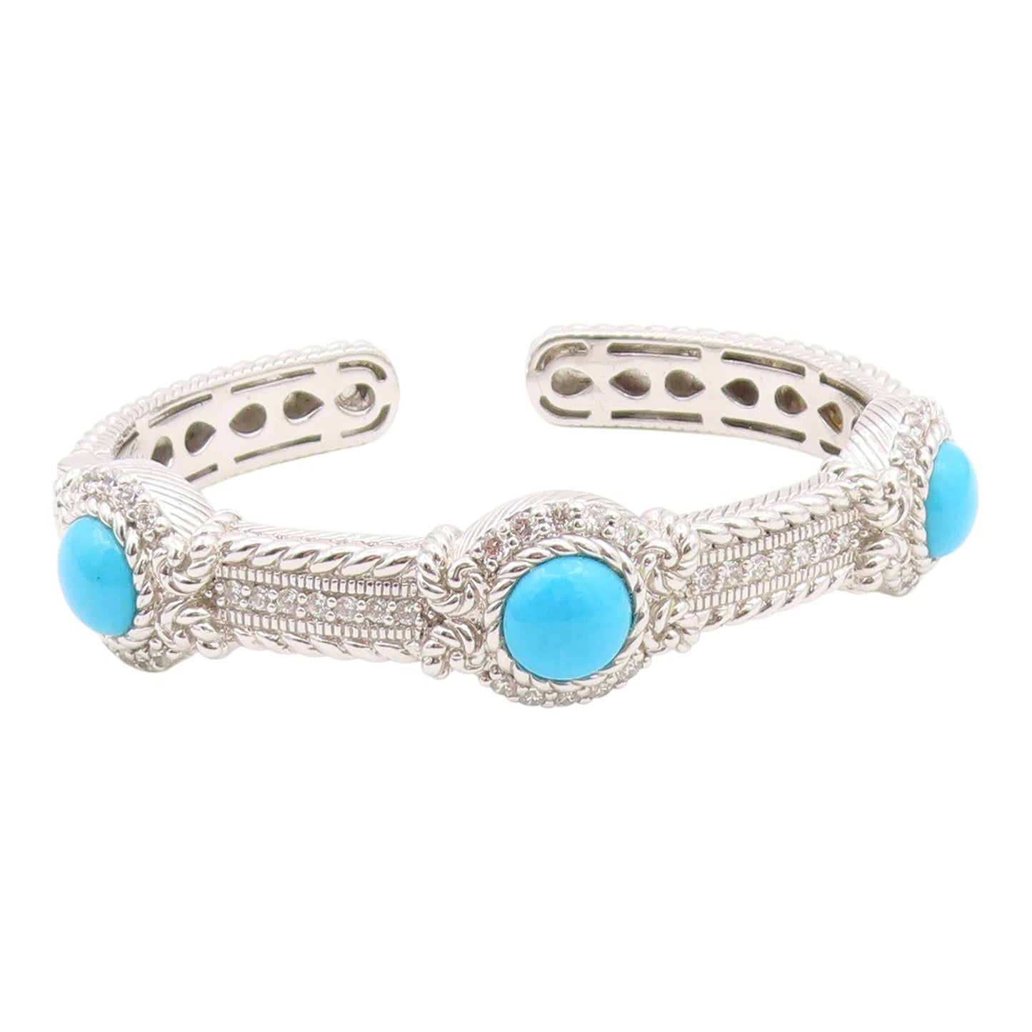 925 Sterling Silver Vintage Bracelet JUDITH RIPKA Turquoise & CZ Cuff  BT12168