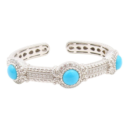 925 Sterling Silver Vintage Bracelet JUDITH RIPKA Turquoise & CZ Cuff  BT12168