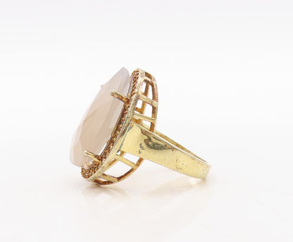 925 Sterling Silver Vintage Ring Gold Plated Gemstone & Topaz  Sz 7  RG31110