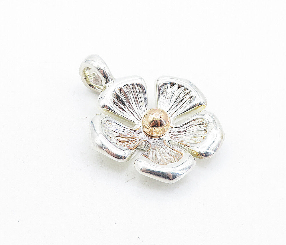 ESPO 925 Silver & 14K GOLD  Vintage Shiny Two Tone Flower Pendant  PT4483
