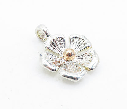 ESPO 925 Silver & 14K GOLD  Vintage Shiny Two Tone Flower Pendant  PT4483