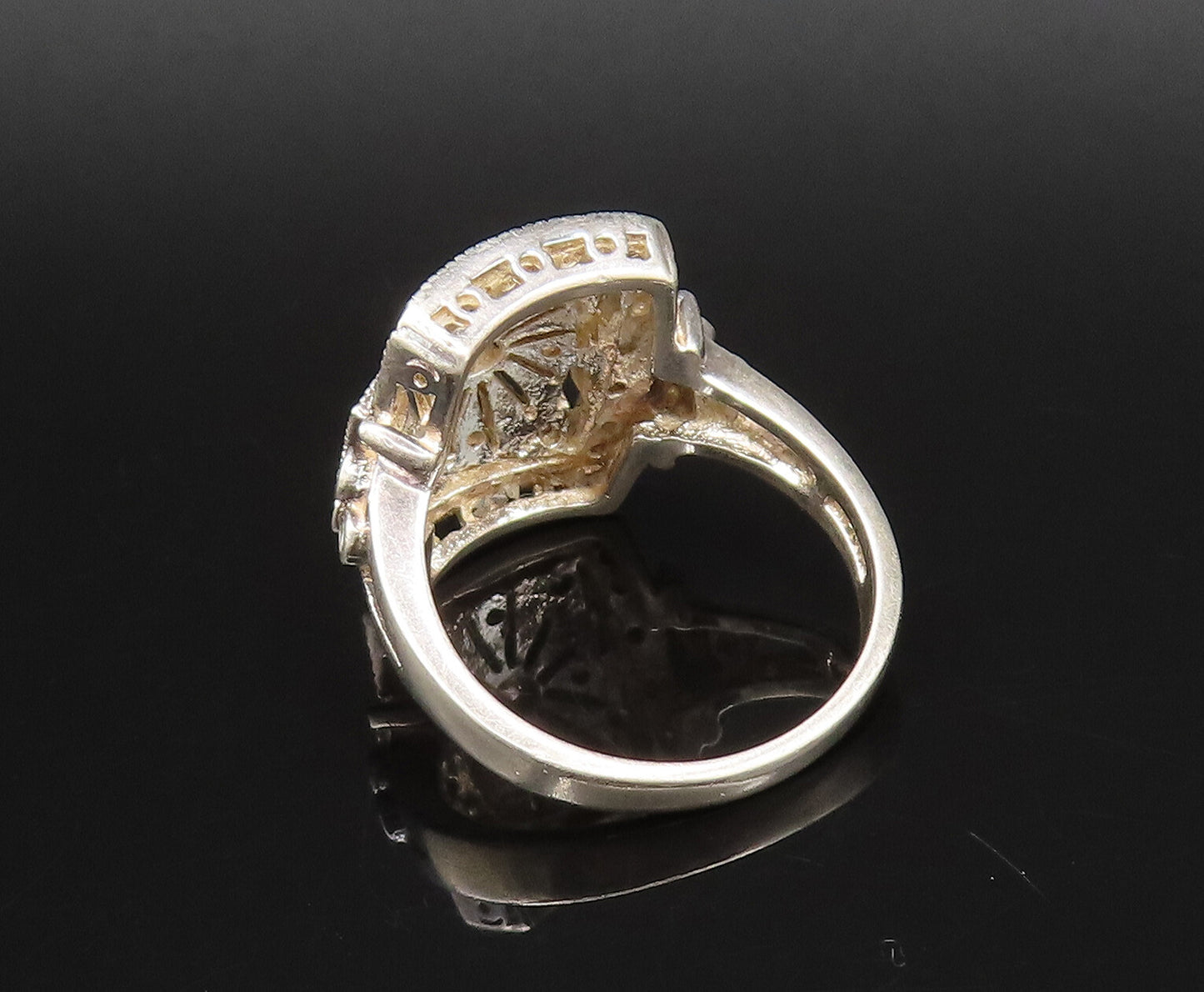 925 Silver  Vintage Openwork Square Frame Cubic Zirconia Ring Sz 9  RG25951