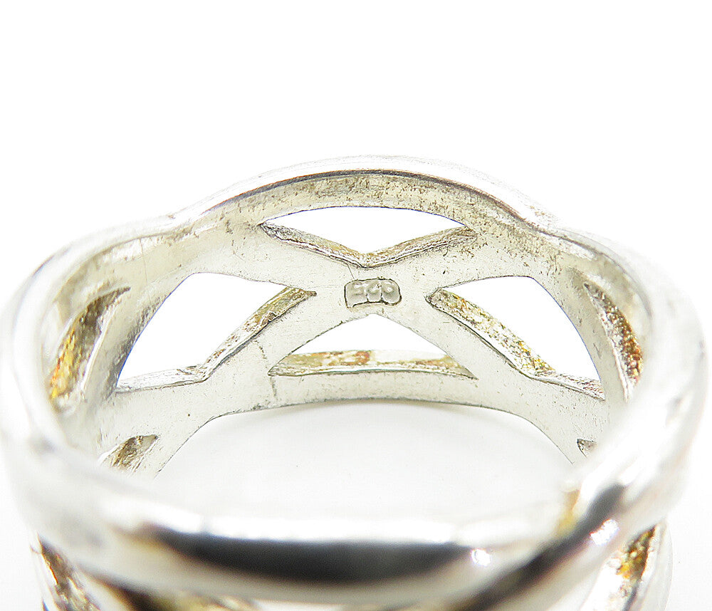 925 Sterling Silver  Vintage Shiny Open Braided Design Band Ring Sz 9  RG7460