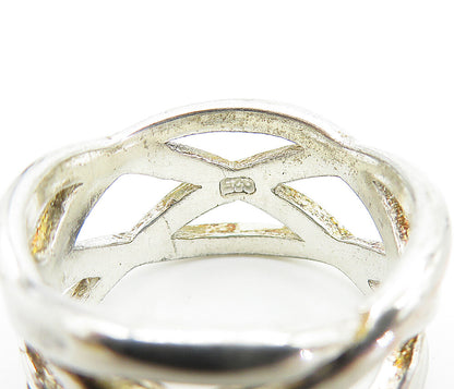 925 Sterling Silver  Vintage Shiny Open Braided Design Band Ring Sz 9  RG7460