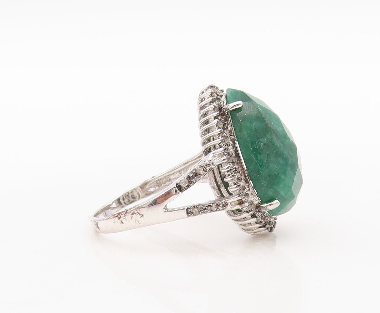 925 Sterling Silver Vintage Ring Diamonds & Drop Cut Gemstone  Sz 8  RG30868