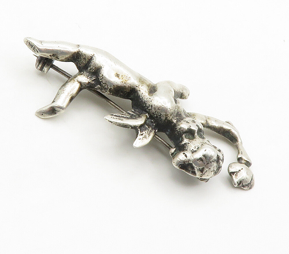 925 Sterling Silver  Vintage Sculpted Baby Angel With Torch Brooch Pin  BP5907