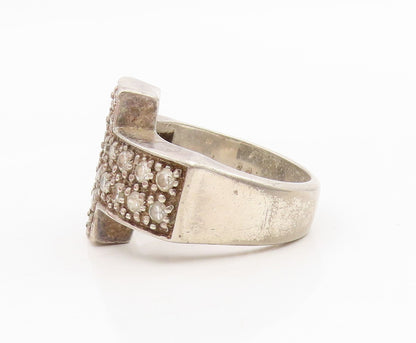 925 Sterling Silver Vintage Ring Round CZ Religious Cross Band  Sz 9.5  RG34336