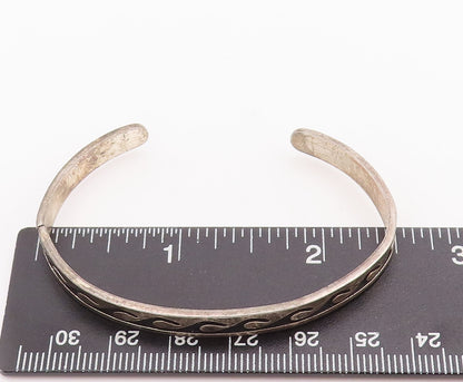 925 Sterling Silver Vintage Bracelet NAVAJO Swirly Waves Carved Cuff  BT10472