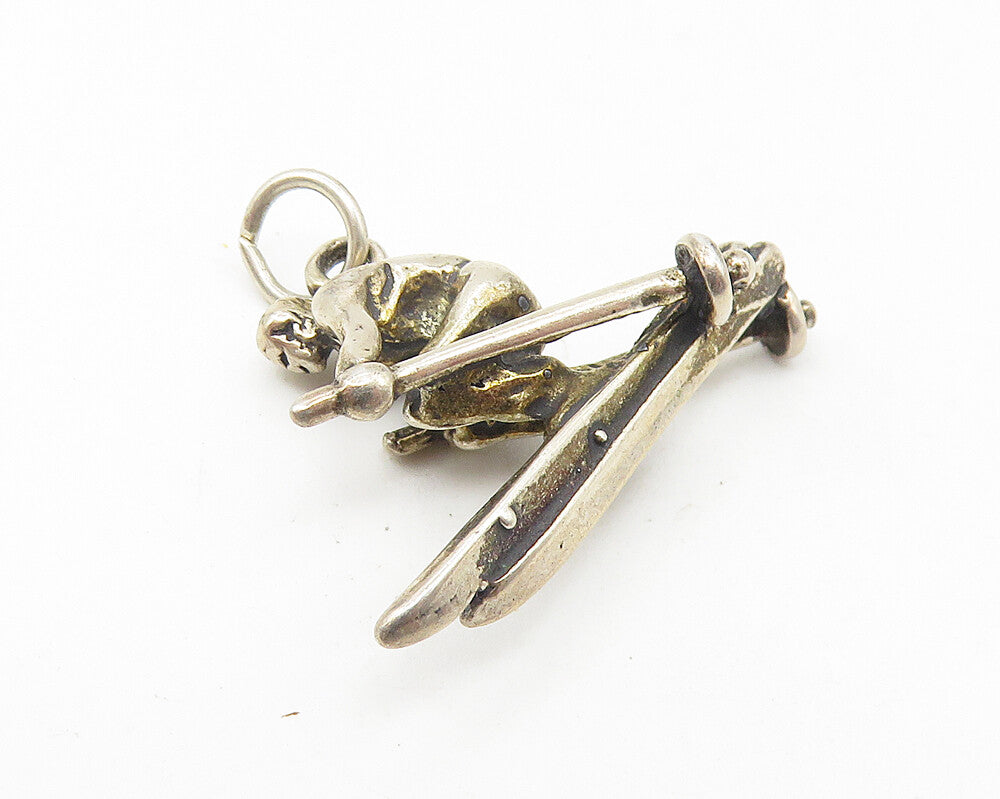 925 Sterling Silver  Vintage Petite Dark Tone Skiing Person Pendant  PT8809