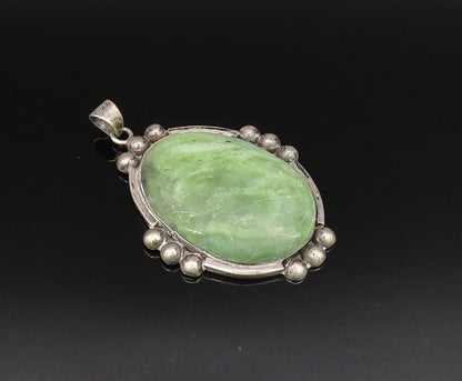 DAVID ALLENDE 925 Silver  Vintage Beaded Edge Green Jasper Pendant  PT21523