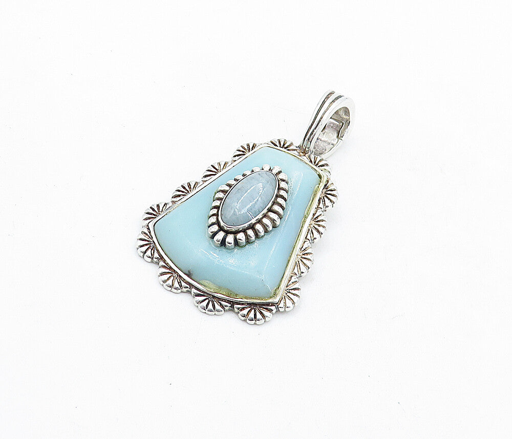 CAROLYN POLLACK 925 Silver  Vintage Gemstone Shiny Wavy Border Pendant PT4017
