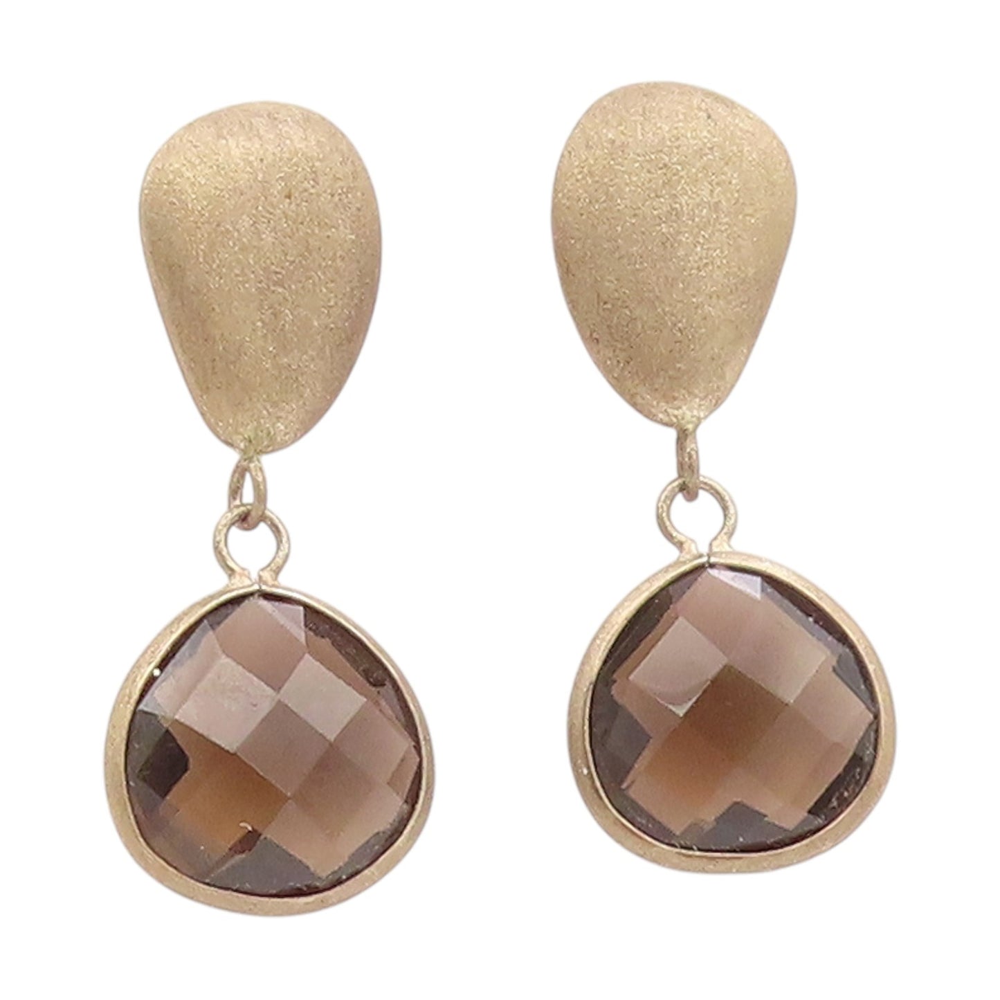 925 Sterling Silver Vintage Earrings Faceted Smoky Quartz Elegant Drops  EG13917