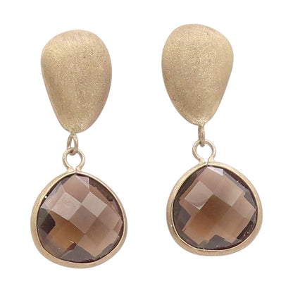 925 Sterling Silver Vintage Earrings Faceted Smoky Quartz Elegant Drops  EG13917