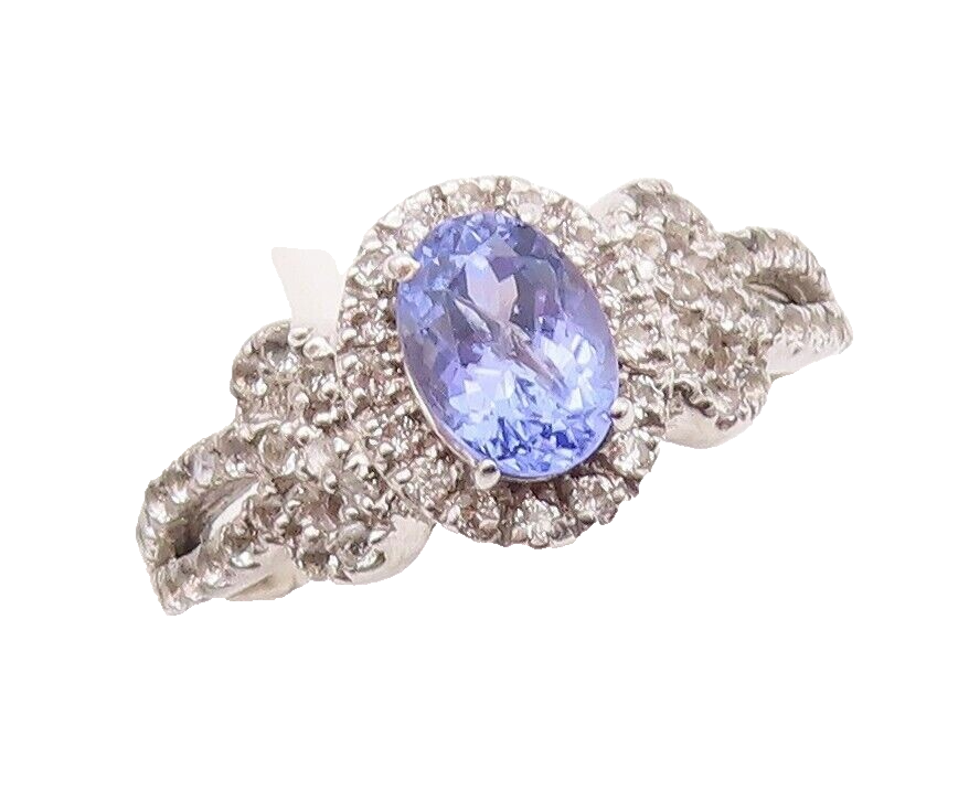 925 Sterling Silver Vintage Ring Swirly Carved Sapphire & CZ Inlay Sz 7  RG29979