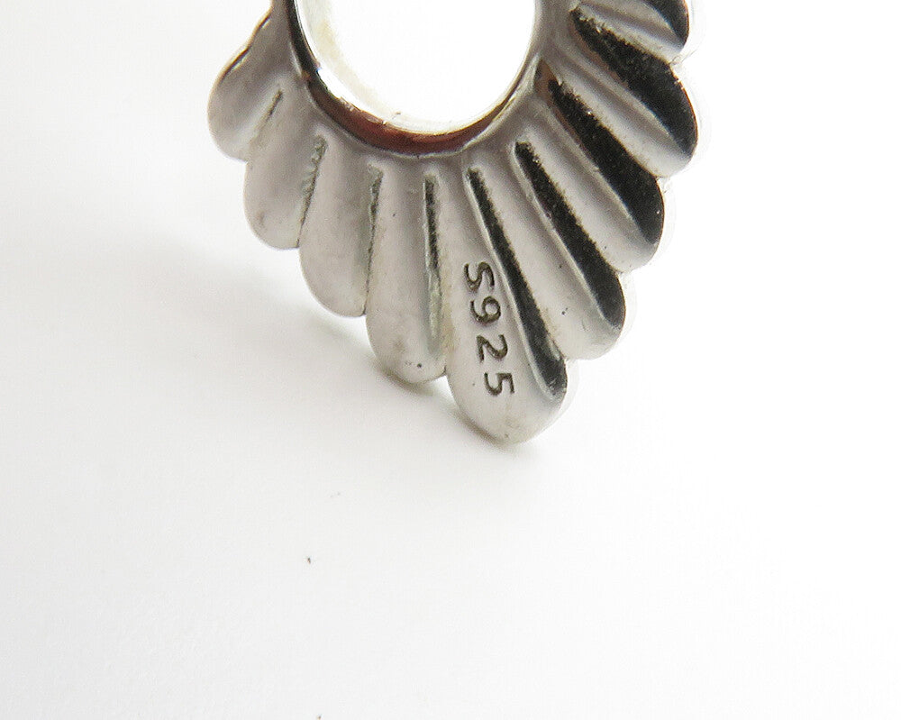 925 Sterling Silver  Vintage Shiny Two Tone Fan Design Drop Earrings  EG7300