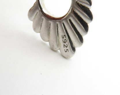 925 Sterling Silver  Vintage Shiny Two Tone Fan Design Drop Earrings  EG7300