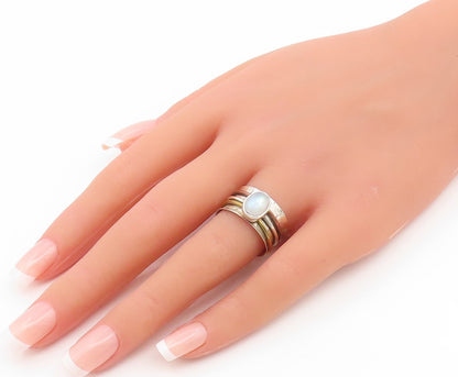 925 Sterling Silver Vintage Ring Moonstone Hammered Spinner Band  Sz 7  RG35140