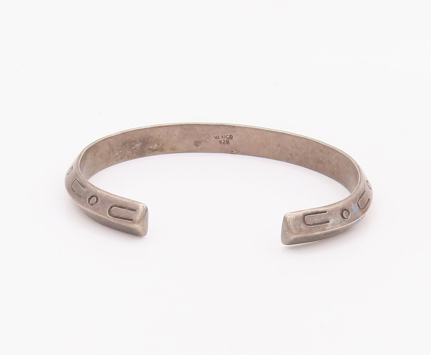 925 Sterling Silver Vintage Bracelet MEXICO Solid Etched U And o Cuff  BT10433
