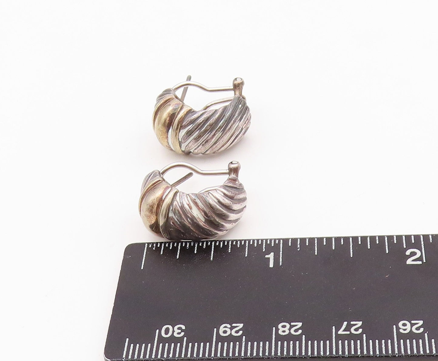 925 Sterling Silver Vintage Earrings Dark Tone Grooved Design  EG13654