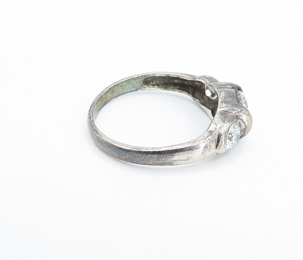 925 Sterling Silver  Vintage Cubic Zirconia Dark Tone Band Ring Sz 8  RG7219