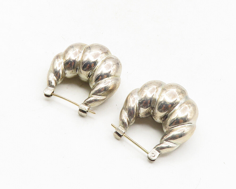BAYANIHAN 925 Silver & 14K GOLD  Vintage Hollow Fluted Hoop Earrings  EG5140