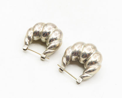 BAYANIHAN 925 Silver & 14K GOLD  Vintage Hollow Fluted Hoop Earrings  EG5140