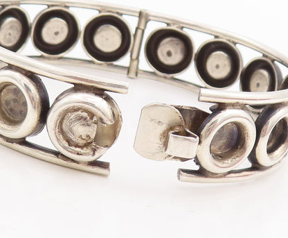 925 Sterling Silver Vintage Bracelet MEXICO Solid Rings Carved Bangle  BT10694