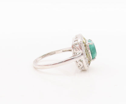 925 Sterling Silver Vintage Ring Swirly Cutout Diamonds & Gemstone Sz 7  RG29699