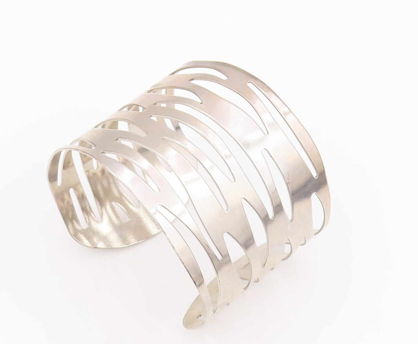 925 Sterling Silver Vintage Bracelet Large Tiger Strips Cutout Cuff  BT11030