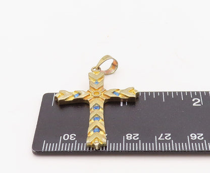 925 Sterling Silver Vintage Pendant Gold Plated CZ Inlay Carved Cross  PT23645