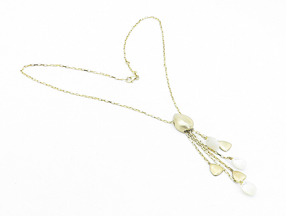 925 Sterling Silver  Mother Of Pearl Bead Gold Plated Chain Necklace  NE1141